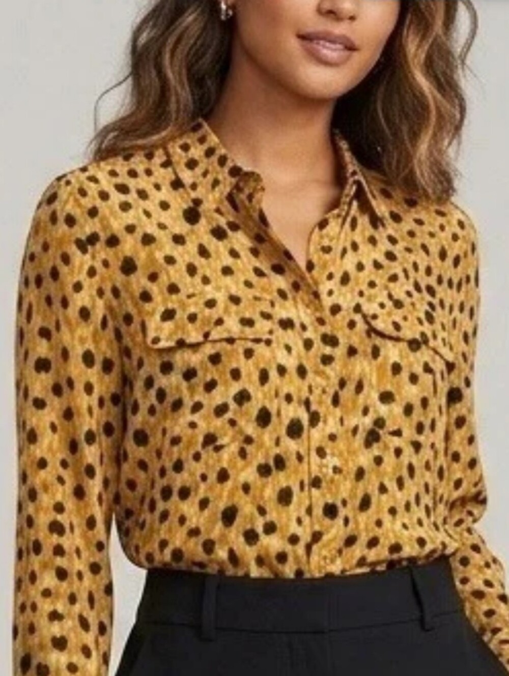 Equipment Femme 100% Silk Cheetah Print Button-Front  Women's Blouse